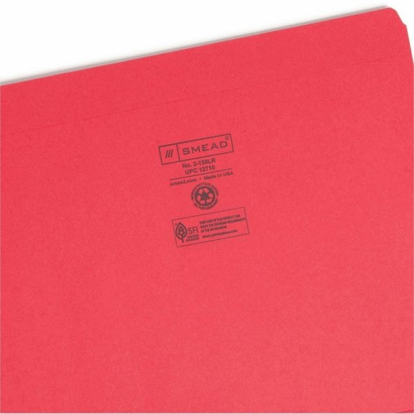 Smead File Folders, Letter Size, Straight Cut, Red, Box Of 100