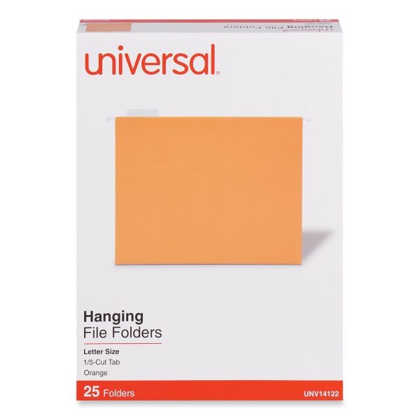 Universal Deluxe Bright Color Hanging File Folders, Letter Size, 1/5-Cut Tabs, Orange, 25/Box