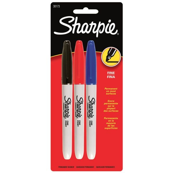 Sharpie Fine Point Permanent Markers, Black/Blue/Red, 3/Pack
