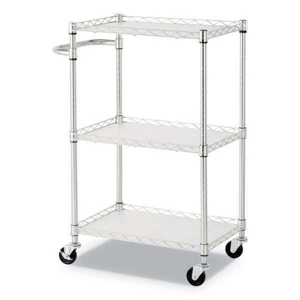 Alera Three-Shelf Wire Cart With Liners, Metal, 3 Shelves, 450 Lb Capacity, 24" X 16" X 39", Silver
