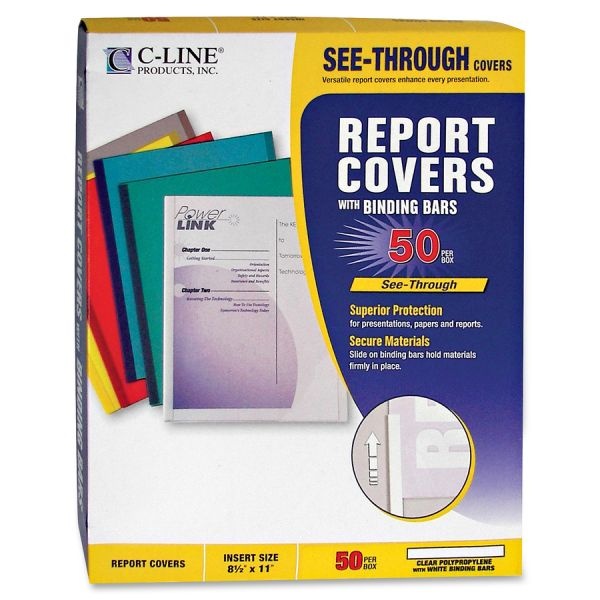 C-Line Vinyl Report Covers With Binding Bars, 0.13" Capacity, 8.5 X 11, Clear/Clear, 50/Box