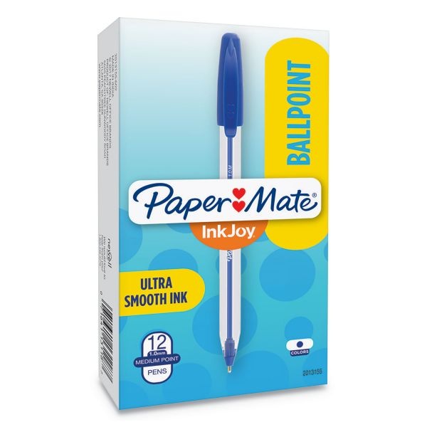 Paper Mate Inkjoy 50St Ballpoint Pens, Medium Point, 1.0 Mm , Translucent Barrel, Blue Ink, Pack Of 12 Pens