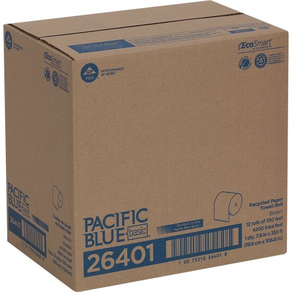 Georgia Pacific Professional Pacific Blue Basic Nonperforated Paper Towels, 7 7/8 X 350 Ft, 1-Ply, Brown, 12 Rolls/Carton
