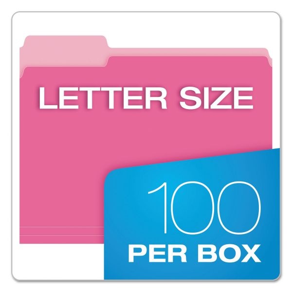 Pendaflex Colored File Folders, 1/3-Cut Tabs: Assorted, Letter Size, Pink/Light Pink, 100/Box