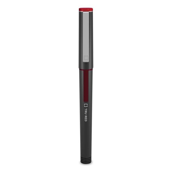 Tru Red Roller Ball Pen, Stick, Fine 0.5 Mm, Red Ink, Black/Red/Clear Barrel, Dozen
