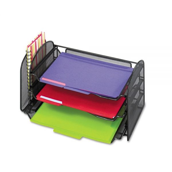 Safco Mesh Desk Organizer, 1 Vertical/3 Horizontal Sections, Steel Mesh, 16.25 X 9 X 8, Black
