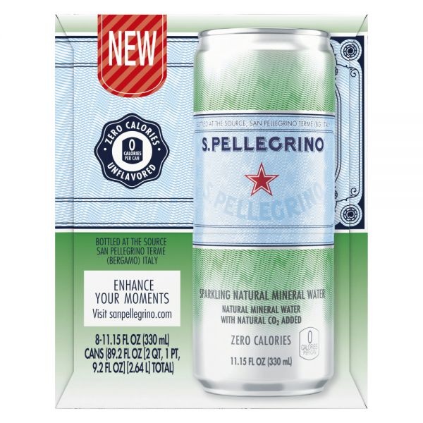 San Pellegrino Sparkling Natural Mineral Water, 11.15 Oz, Pack Of 8 Cans
