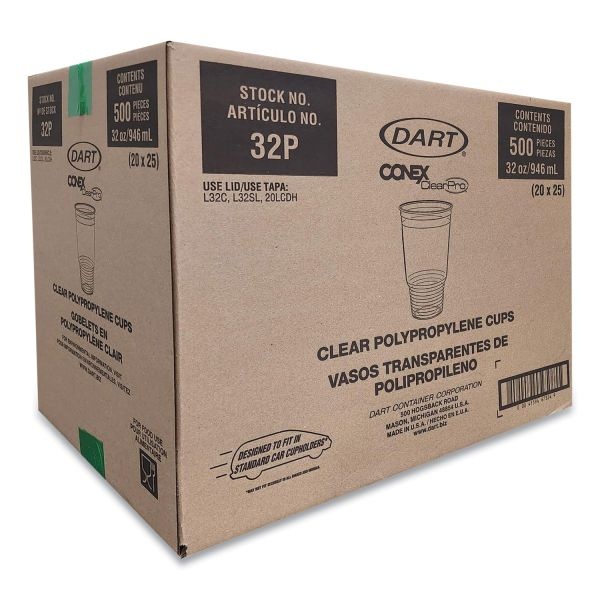 Dart Conex Clearpro Plastic Cold Cups, Cold Cups, 32 Oz, Clear, 25/Bag, 20 Bags/Carton