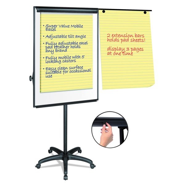 Mastervision Silver Easy Clean Dry Erase Mobile Presentation Easel, 44" To 75.25" High