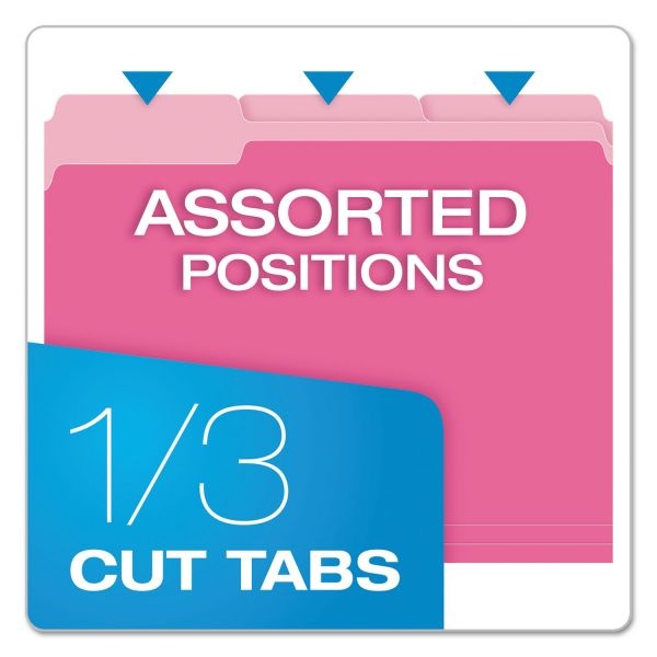 Pendaflex Colored File Folders, 1/3-Cut Tabs: Assorted, Letter Size, Pink/Light Pink, 100/Box