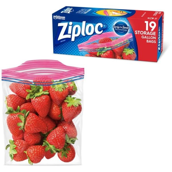Ziploc Double Zipper Storage Bags, 1 Gal, 1.75 Mil, 9.6" X 12.1", Clear, 19 Bags/Box, 12 Boxes/Carton