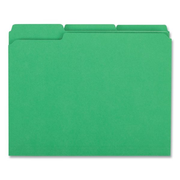 Universal Reinforced Top-Tab File Folders, 1/3-Cut Tabs: Assorted, Letter Size, 1" Expansion, Green, 100/Box