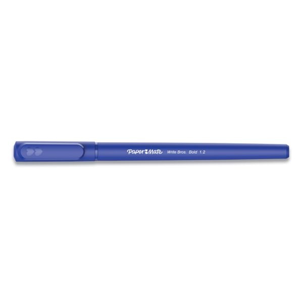 Paper Mate Write Bros. Ballpoint Pen, Stick, Bold 1.2 Mm, Blue Ink, Blue Barrel, Dozen
