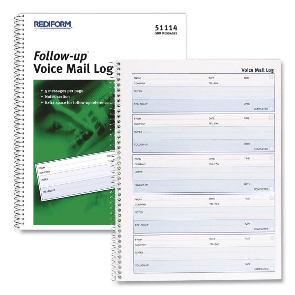 Rediform Follow-Up Wirebound Voice Mail Log Book, One-Part (No Copies), 7.5 X 2, 5 Forms/Sheet, 500 Forms Total