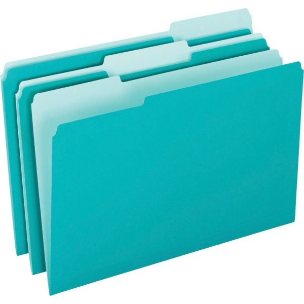Pendaflex Interior File Folders, 1/3-Cut Tabs: Assorted, Letter Size, Aqua, 100/Box