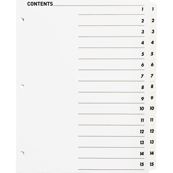 Sparco Quick Index Dividers With Table Of Contents Page, 1-15, White