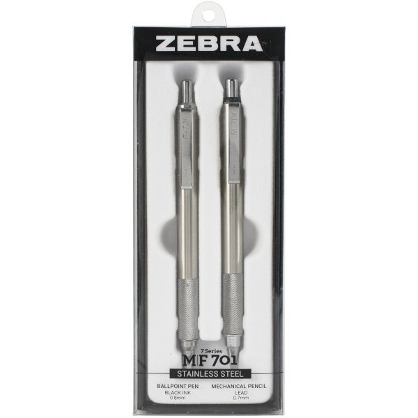 Zebra M/F 701 Stainless Steel Pen & Pencil Gift Set 2/Pkg