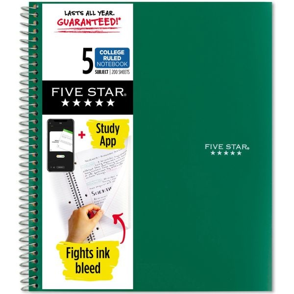 Five Star 5-Subject College Ruled Spiral Notebook