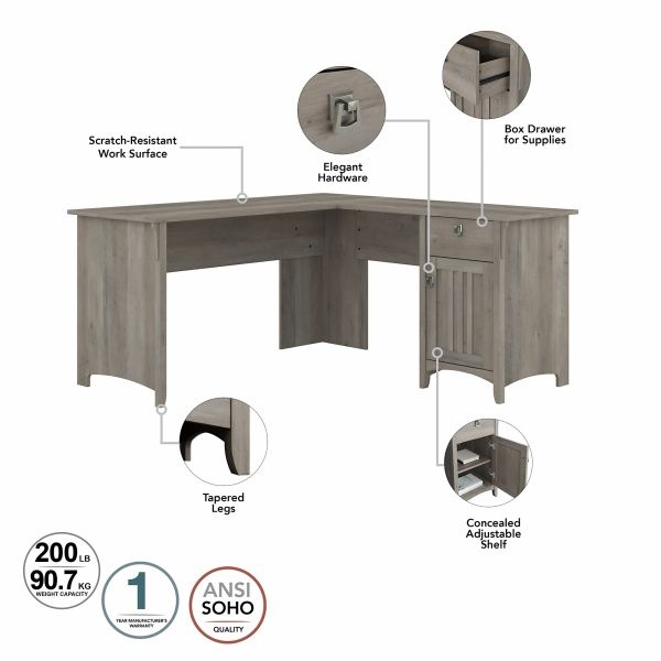 Bush Furniture Salinas 60W L Shaped Desk With Storage In Driftwood Gray