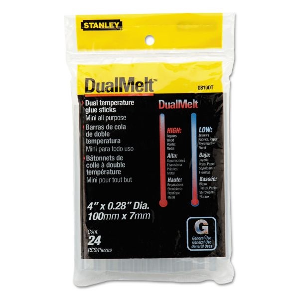 Stanley Bostitch Dual Temperature Mini Glue Sticks, 0.28" X 4", Dries Clear, 24/Pack