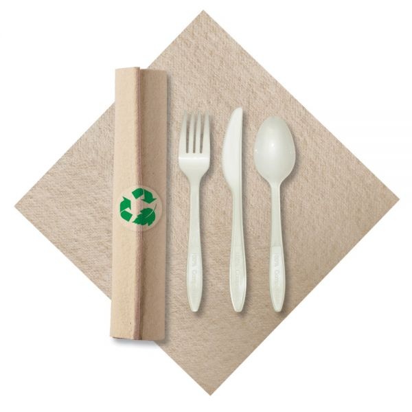 Caterwrap Pre-Rolled Cutlery, Linen-Like Napkin, Natural/White, Case Of 100 Rolls