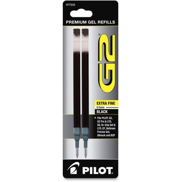 Pilot G2 Gel Refill, Extra Fine Point, 0.5Mm, Black Ink, Pack Of 2 Refills