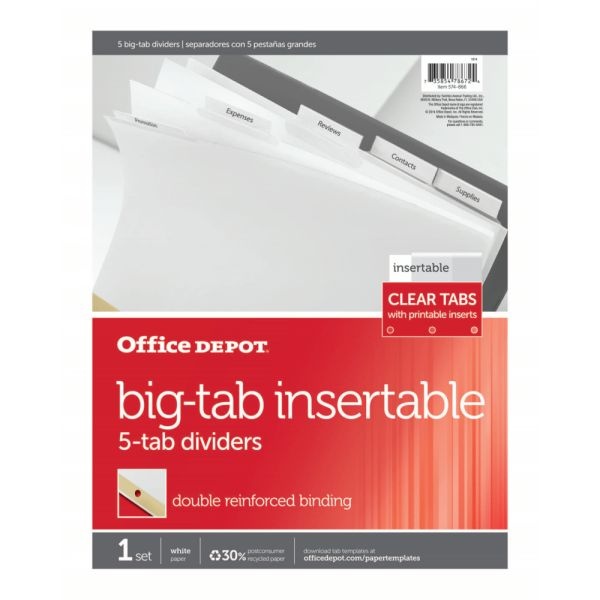 Insertable Dividers With Big Tabs, White, Clear Tabs, 5-Tab