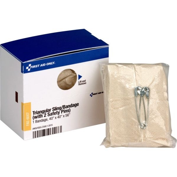 First Aid Only Triangular Sling/Bandage, 40" X 40" X 56", 2 Safety Pins/1 Bandage/Box