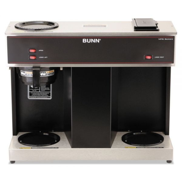 Bunn Pour-O-Matic Three-Burner Pour-Over Coffee Brewer, 12-Cup, Stainless Steel, Black