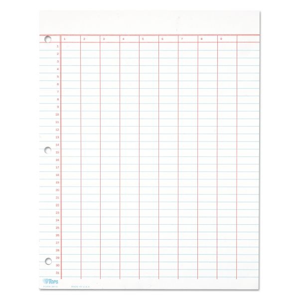 Tops Data Pad With Numbered Column Headings, Data/Lab-Record Format, Wide/Legal Rule, 10 Columns, 8.5 X 11, White, 50 Sheets