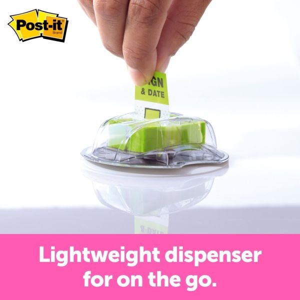 Post-It Message Flags In Desk Grip Dispenser, "Sign & Date", 1" X 1 -11/16", Bright Green, 200 Flags