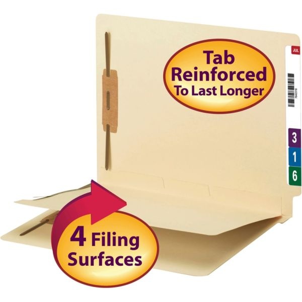 Smead End-Tab Fastener Folders With Dividers, Letter Size, Manila, Box Of 50