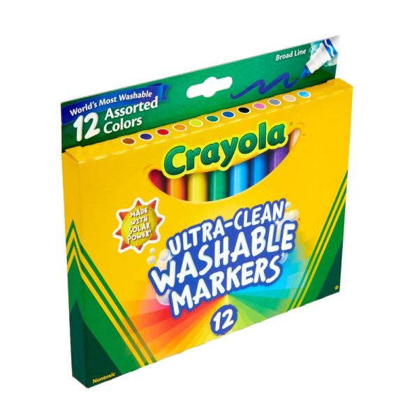 Crayola Washable Markers, Broad Line, Assorted Classic Colors, Box Of 12