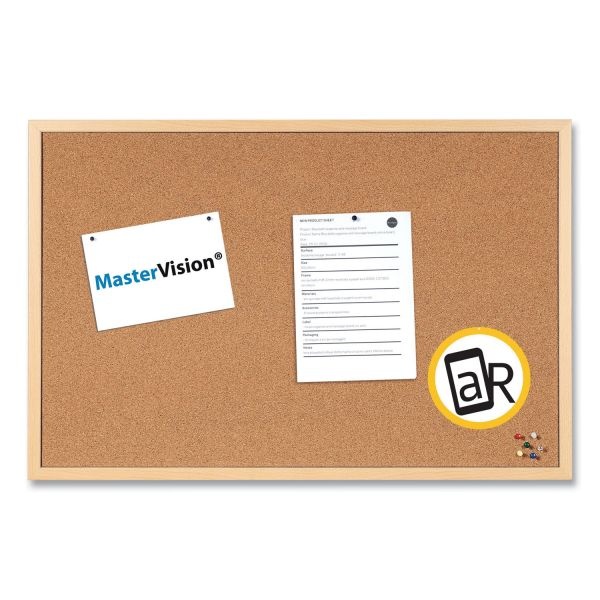 Mastervision Value Cork Bulletin Board With Oak Frame, 36 X 48, Natural Surface, Oak Oak Frame