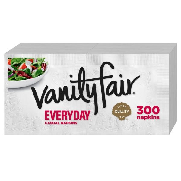 Vanity Fair 2-Ply Everyday Napkins, 13" X 6", White, Pack Of 300 Napkins