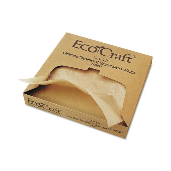 Bagcraft Ecocraft Grease-Resistant Paper Wraps And Liners, Natural, 12 X 12, 1,000/Box, 5 Boxes/Carton