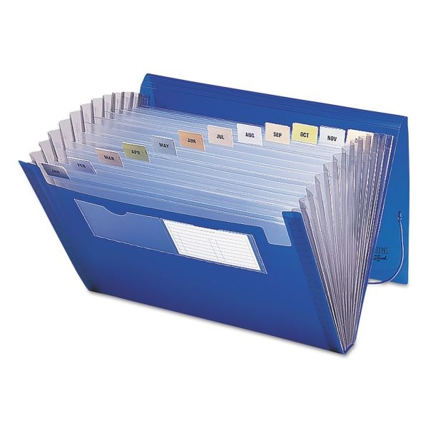 Smead Expanding File With Color Tab Inserts, 9" Expansion, 12 Sections, Elastic Cord Closure, 1/12-Cut Tabs, Letter Size, Blue