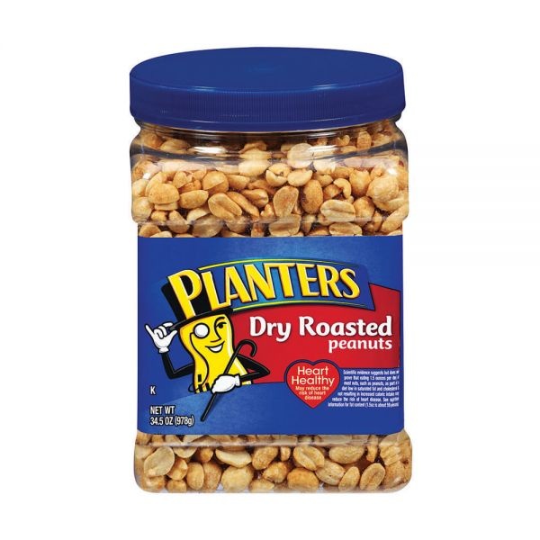 Planters Dry-Roasted Peanuts, 34.5-Oz Tub