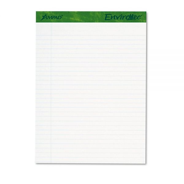 Ampad Earthwise By Ampad Recycled Writing Pad, Wide/Legal Rule, Politex Sand Headband, 40 White 8.5 X 11.75 Sheets, 4/Pack