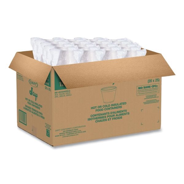 Dart Food Containers, 12 Oz, White, Foam, 25/Bag, 20 Bags/Carton