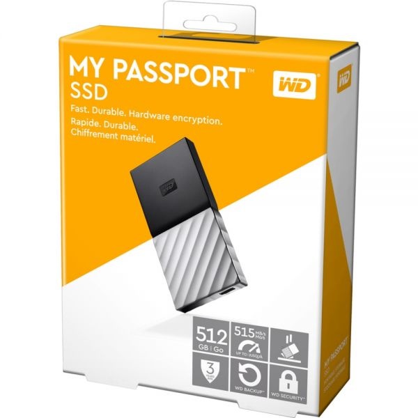 Western Digital My Passport 512Gb Portable External Solid State Drive, 64Mb Cache, Wdbk3e5120psl-Wesn, Black/Silver