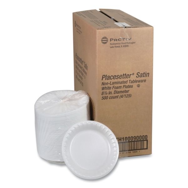 Pactiv Evergreen Placesetter Satin Non-Laminated Foam Dinnerware, Plate, 9" Dia, White, 500/Carton