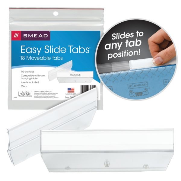 Smead Easy Slide Tabs, 3 1/2" X 1/2", Clear, Pack Of 18