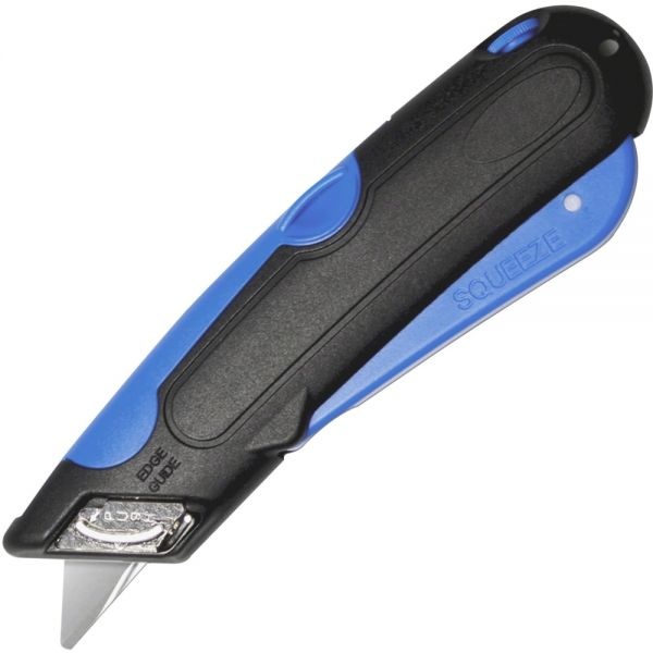 Cosco Easycut Cutter Knife W/Self-Retracting Safety-Tipped Blade, Black/Blue