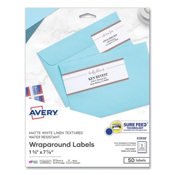 Avery Rectangle Labels, Inkjet/Laser Printers, 7.85 X 1.75, Textured White, 5/Sheet, 10 Sheets/Pack