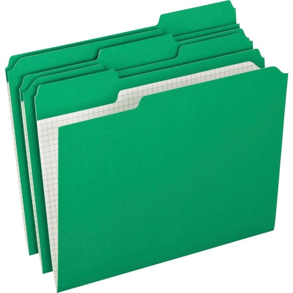 Pendaflex Double-Ply Reinforced Top Tab Colored File Folders, 1/3-Cut Tabs: Assorted, Letter, 0.75" Expansion, Bright Green, 100/Box