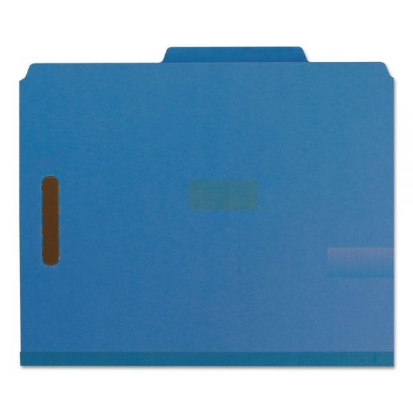 Smead Recycled Pressboard Classification Folders, 2" Expansion, 2 Dividers, 6 Fasteners, Letter Size, Dark Blue, 10/Box