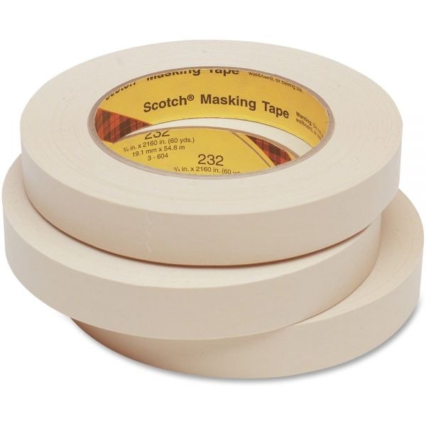 Scotch High-Performance Masking Tape 232, 3" Core, 12 Mm X 55 M, Tan