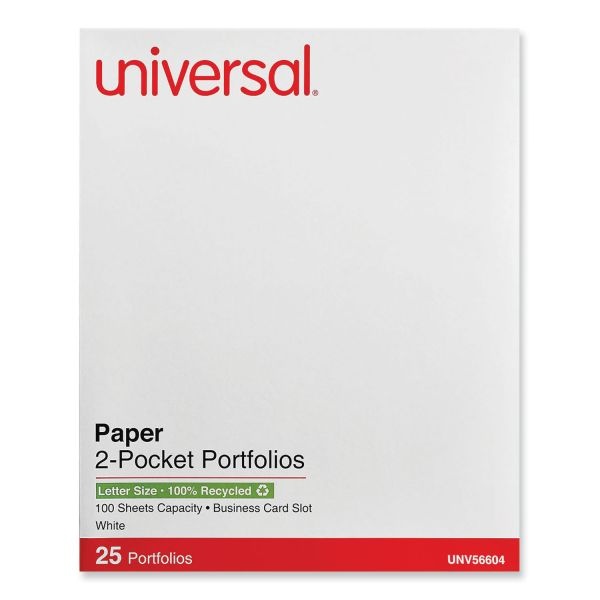 Universal Two-Pocket Portfolio, Embossed Leather Grain Paper, 11 X 8.5, White, 25/Box