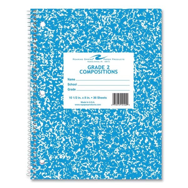 Roaring Spring Wirebound Notebook, Grade 2 Manuscript Format, Blue Marble Cover, (36) 10.5 X 8 Sheets, 48/Ct